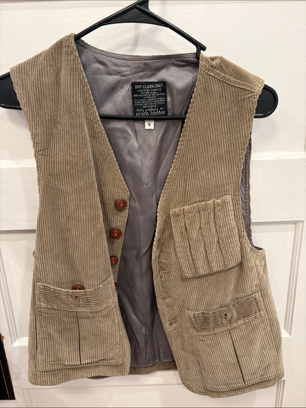 Acorn Men's Tan Corduroy Utility Vest with Brown Buttons